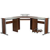 Flash Furniture Singleton Teakwood Laminate Corner Desk with Pull-Out Keyboard Tray and CPU Cart