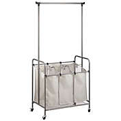 mDesign Portable Laundry Sorter with Wheels and Steel Hanging Bar