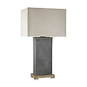 Contemporary Home Living 28" Gray Rectangular Slate Outdoor LED Table Lamp with Taupe Nylon Hardback Shade