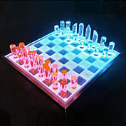 OnDisplay 3D Luxe Acrylic Fire & Ice LED Light Glowing Chess Set - Luxury Laser Cut Chessboard Executive Board Game (Clear/Neon Red)