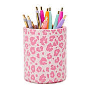 Okuna Outpost Pink Pencil Holder, Faux Leather Pen Cup for Leopard Print Office Supplies