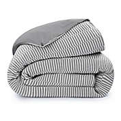 100% Cotton Textured Stripe Duvet Cover - Full/Queen - Gray/White   BOKSER HOME