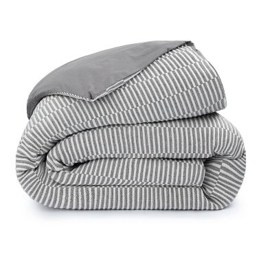 100% Cotton Textured Stripe Duvet Cover - Full/Queen - Gray/White   BOKSER HOME. View a larger version of this product image.