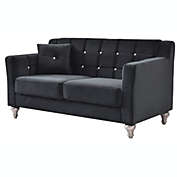 Passion Furniture Dublin 59 in. Black Velvet Tuxedo Arm Love Seat Sofa with 1-Throw Pillow