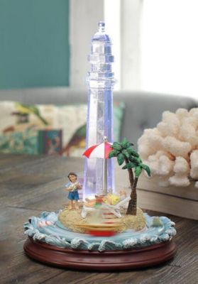 Icy Giftware Set of 2 Clear and Light Blue Umbrella Island Lighthouse Tabletop Decor 11&quot;