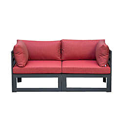 LeisureMod Chelsea 2-Piece Sectional Loveseat Black Aluminum with Cushions - Red