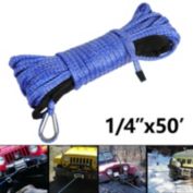 Kitcheniva 10000LBs Synthetic Winch Cable Rope with Protecting Sleeve Sheath Blue 1/4&#39;&#39;x 50ft