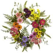 Nearly Natural Artificial Mixed Flower Spring Wreath, 22-Inch