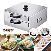 Stock Preferred 2-Layer Food Steamer Machine w/ Drawer in Stainless Steel Silver