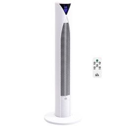 HOMCOM Freestanding Tower Fan Cooling for Bedroom with 3 Speed, 12h Timer, Oscillating, LED Sensor Panel, Remote Controller, White