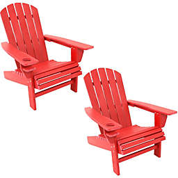 Sunnydaze All-Weather Red Outdoor Adirondack Chair with Drink Holder - Set of 2