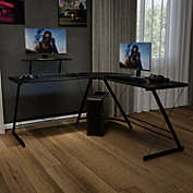 Flash Furniture Ginny L-Shaped Desk 71.5" Computer Corner Desk, Home Office Corner Desk, Gaming Desk, Space Saving, Easy to Assemble, Black/Black