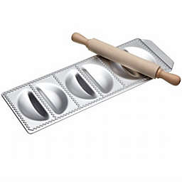 CucinaPro Pierogi Tray with Wooden Roller By Imperia - Italian Stainless Steel - Easy to use (127-06)