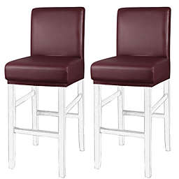 PiccoCasa Waterproof Bar Stool Chair Covers For Short Back Chair Burgundy, 2 Pieces
