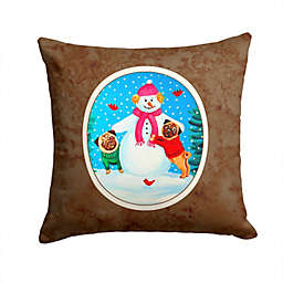 Caroline's Treasures Snowman with Pug Winter Snowman  Fabric Decorative Pillow 14 x 14