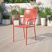 Flash Furniture Oia Commercial Grade Coral Indoor-Outdoor Steel Patio Arm Chair with Square Back