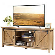 Costway TV Stand Media Center Console Cabinet with Sliding Barn Door - Oak