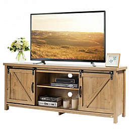 Costway TV Stand Media Center Console Cabinet with Sliding Barn Door - Oak