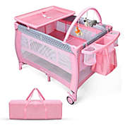 Gymax Portable Foldable Baby Playard Playpen Nursery Center w/ Changing Station Pink