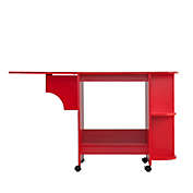 Southern Enterprises 31.5" Red Contemporary Expandable Rolling Sewing Table Craft Station