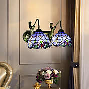 Stock Preferred 2-Light Mermaid Vanity Wall Fixtures in Stained Glass Bronze Blue