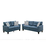 Poundex Glossy Polyfiber 2 Piece Sofa Set In Blue- Saltoro Sherpi