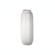 Urban Trends Collection Ceramic Round Vase with Vertical Curled Threads Design Body LG Gloss Finish White