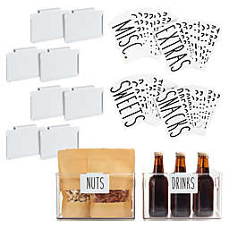 Talented Kitchen 8 Removable White Clip On Label Holders for Storage Bins, 40 Black Pantry Labels for Baskets, Home Organization