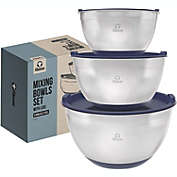 Chef Pomodoro Stainless Steel Mixing Bowls with Lids, 3 Piece Set (1.5Qt, 3Qt, 5Qt) Navy