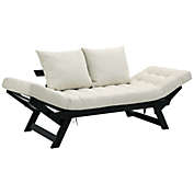 HOMCOM Single Person 3 Position Convertible Chaise Lounger Sofa Bed with 2 Large Pillows and Oak Frame, Cream White