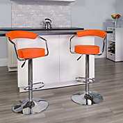 Flash Furniture Contemporary Orange Vinyl Adjustable Height Barstool with Arms and Chrome Base