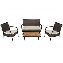 Costway-CA 4 Pieces Patio Rattan Outdoor Conversation Set with Cushions