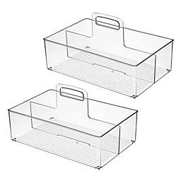 mDesign Plastic Kitchen Tote, Divided Basket Bin with Handle, 2 Pack