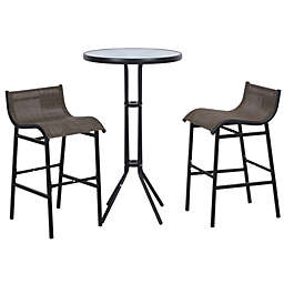 Outsunny 3 Piece Bar Height Outdoor Patio Pub Bistro Table Chairs Set with Comfortable Design & Durable Build, Black/Tan