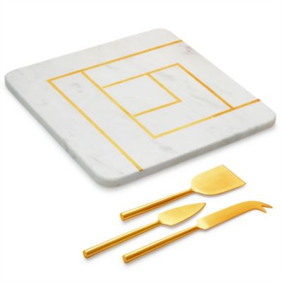 GAURI KOHLI Evana Marble Cheese Board With Gold Knives