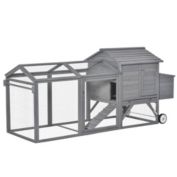 PawHut 96.5" Chicken Coop Wooden Chicken House Rabbit Hutch Poultry Cage Hen Pen Portable Backyard with Wheels Outdoor Run and Nesting Box Grey