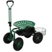 Sunnydaze Rolling Cart with Steering Handle Swivel Seat & Planter Basket - Green