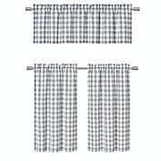 GoodGram Country Plaid Gingham 3 Pc Kitchen Curtain Tier & Valance Set - 58 in. W x 36 in. L, Gray