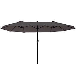 Outsunny 15ft Patio Umbrella Double-Sided Outdoor Market Extra Large Umbrella with Crank Handle for Deck, Lawn, Backyard and Pool, Grey