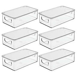mDesign Plastic Kitchen Food Storage Bin with Handles, Lid, 6 Pack - Clear/Smoke