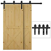 HOMCOM Carbon Steel Sliding Barn Door Kits Hardware Closet Set Track System for Double Wooden Door Roller