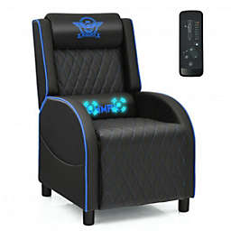 Costway Massage Gaming Recliner Chair with Headrest and Adjustable Backrest for Home Theater-Blue