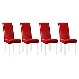 PiccoCasa Stretch Artificial Leather Shorty Faux Pu Dining Chair Seat Cover Red, 4 Pieces