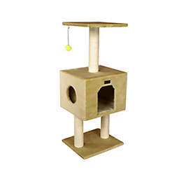 Armarkat 42-Inch Wooden Step Cat Tower Tree Condo Scratcher Kitten House-Beige