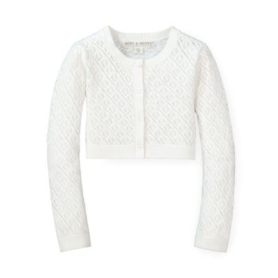 Hope & Henry Girls&#39; Long Sleeve Cropped Pointelle Cardigan Sweater, White Pointelle, 6-12 Months