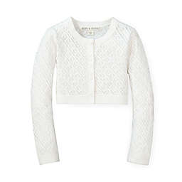 Hope & Henry Girls' Long Sleeve Cropped Pointelle Cardigan Sweater, White Pointelle, 6-12 Months