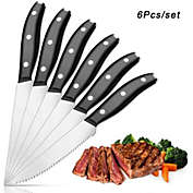 Stock Preferred 6-Pieces Serrated Beef Meat Slicing Knife Set in Stainless Steel Silver
