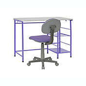 Calico Designs Study Zone II Student Desk And Task Chair for Studying, Homework - 2 Piece Set, Purple/Spatter Gray