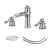 Bwe 8 in. Waterfall Widespread Bathroom Faucet With Supply Line in Spot Resist Brushed With Pop-up Drain