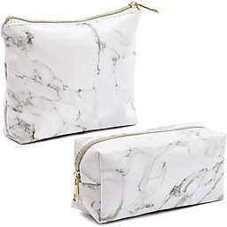 Glamlily White Marble Printed Cosmetic Travel Pouch Set for Makeup Supplies (2 Pack)